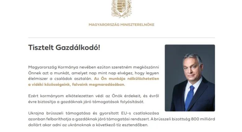 Orbán az ügyfélkapun ijesztgeti a gazdákat, hogy jön Brüsszel, és Ukrajnába küldi a pénzüket