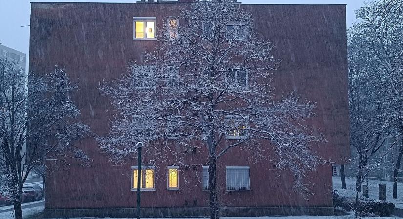 A tél visszatért: fehér takaró Dunaújváros utcáin - videóval