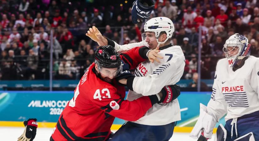 Téli olimpia: eltiltották a franciák játékosát, aki verekedett a kanadaiak sztárjával