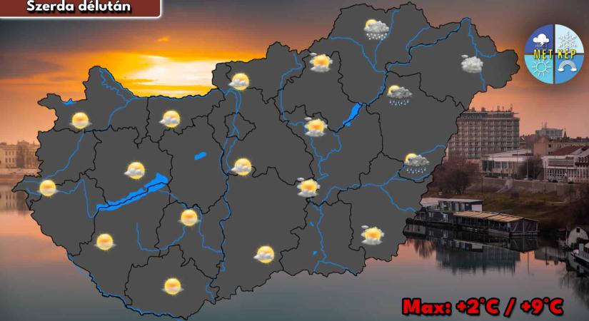 Északkeleten lehet zápor, hózápor, majd csütörtök éjjel újabb csapadék érkezik