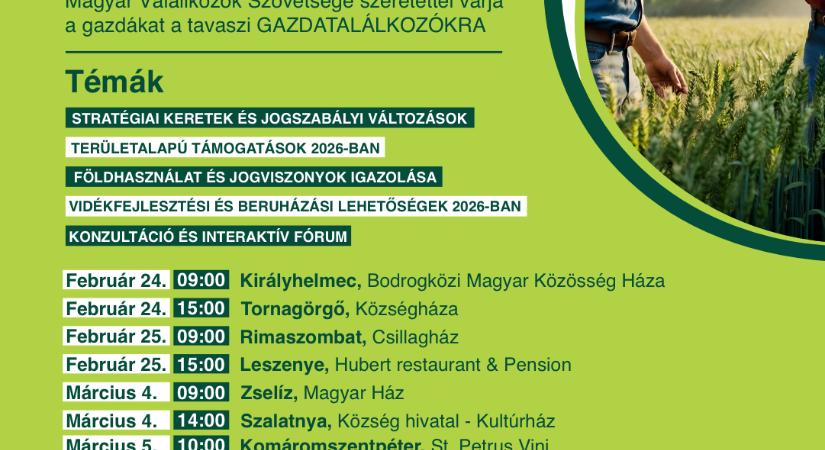 Tavaszi regionális gazdatalálkozók kilenc helyszínen a Felvidéken