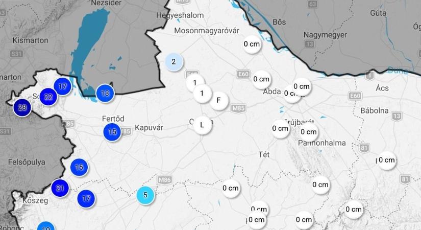 Sopronban közel 30 centi hó hullot le reggelre - Térképen a vármegyei adatok