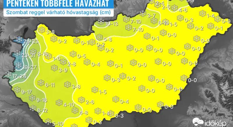 Friss hójelentés: Mutatjuk a térképet, hol várható 10 centinél több hó szombat reggelig