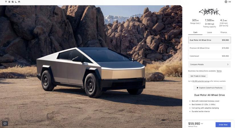 Olcsóbb Cybertruckot dobott piacra a Tesla