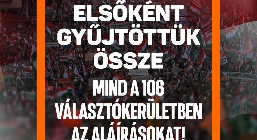Fidesz: Elsőként gyűjtöttük össze mind a 106 választókerületben az aláírásokat