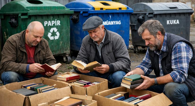 Olvasók a kuka mellett