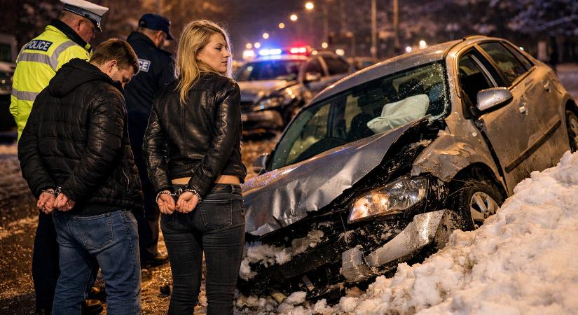 Láncbaleset lett egy részeg pár autóvezetési „tanfolyamából”