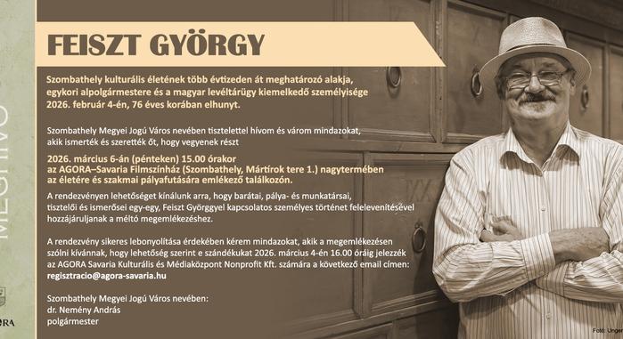 Feiszt Györgyre emlékeznek a Savaria Moziban (márc. 6.)