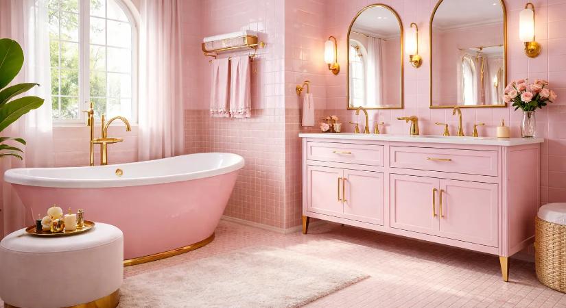 A retró 50-es évekbeli rózsaszín fürdőszoba visszatért – és a tervezők luxus új csavart adnak neki