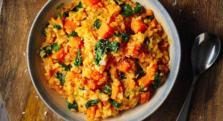 Sült édesburgonyás-spenótos rizottó: krémes és laktató recept