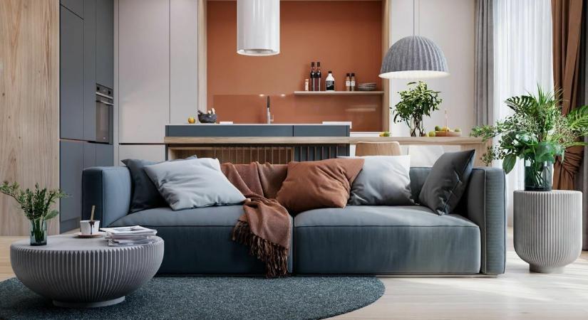 Vibráló színek, okos térszervezés és szokatlan konyhasziget egy 78 m2‑es lakásban