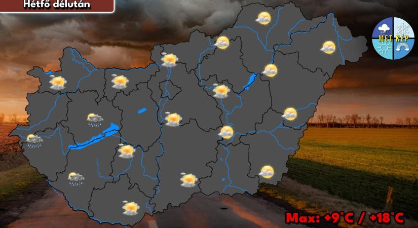 A hét első napján már több lesz a felhő, helyenként záporeső is előfordulhat