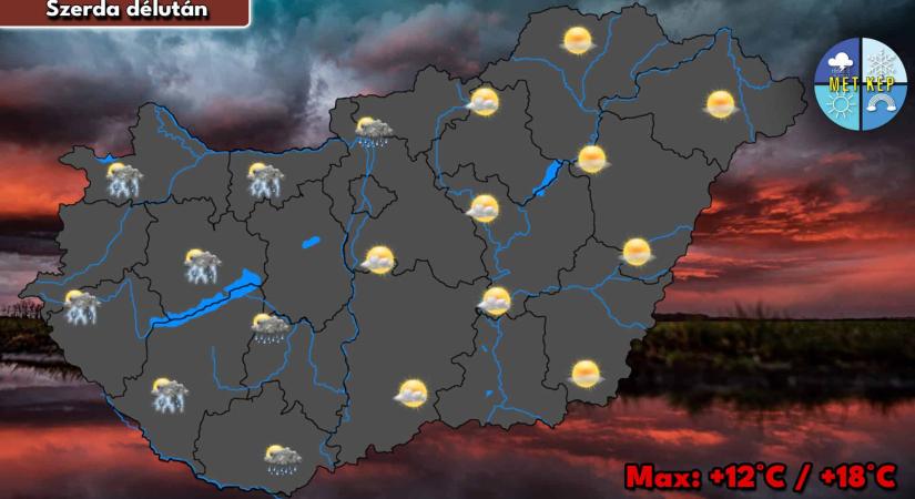 Egy hidegcsepp alakítja a szerdai időjárást, záporeső, zivatar is kialakulhat
