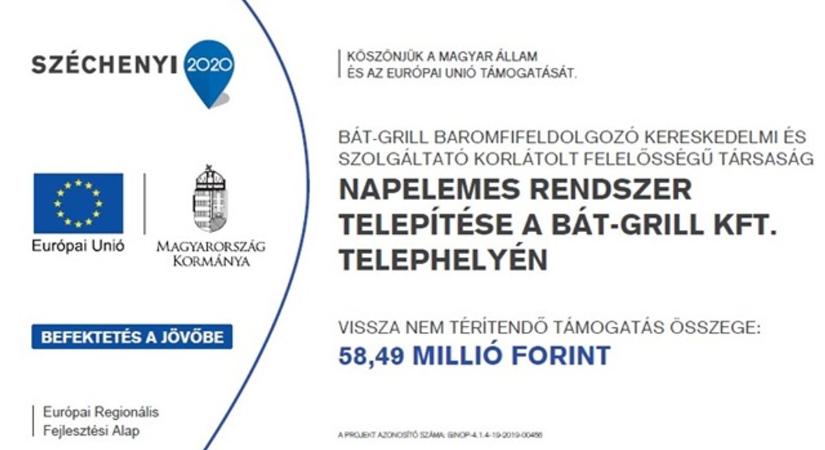 Megújuló energiahasználattal csökkenti energiafelhasználását a BÁT-GRILL Baromfifeldolgozó Kereskedelmi és Szolgáltató Kft.