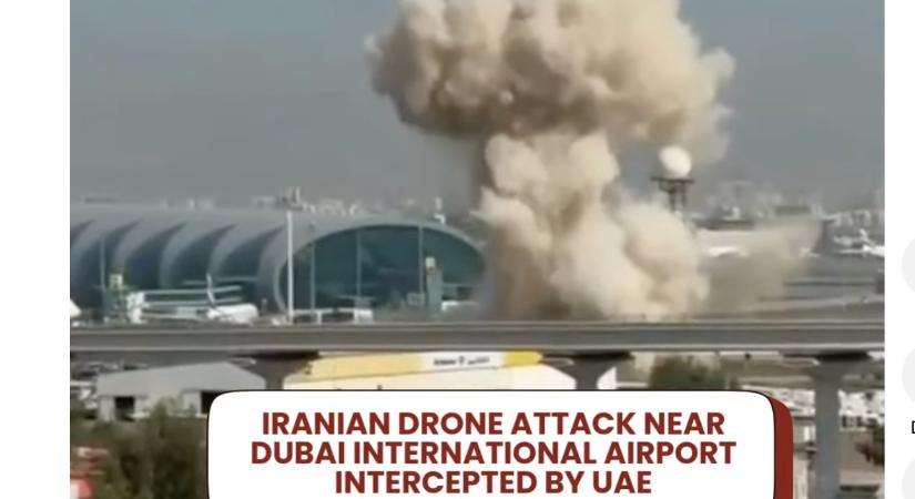 Videón, ahogy egy iráni drón csapódik be a dubaji repülőtér közelében