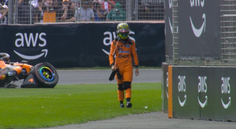 Videón, ahogy Piastri már a rajtrácsra vezető úton összetörte a McLarenjét a hazai futamán