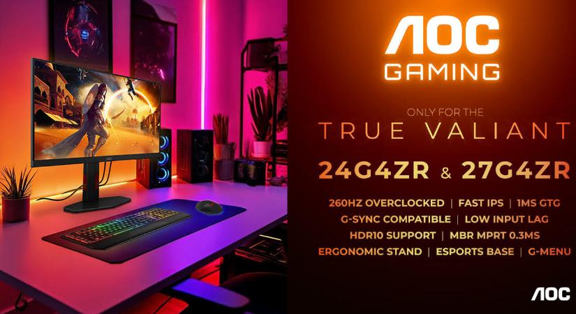 Száguldás a belépőszinten: 260 Hz-es monitorokkal frissített az AOC