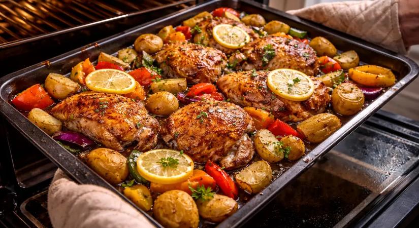 Amikor nem akarsz a tűzhelynél álldogálni, vagy olyan vacsorát enni, ami majdnem magától elkészül. Egyetlen tepsi a káoszt békévé és teli tányérokká változtatja.