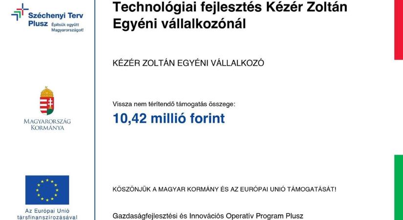 Elindult Kézér Zoltán E.v. pályázati projekt megvalósítása