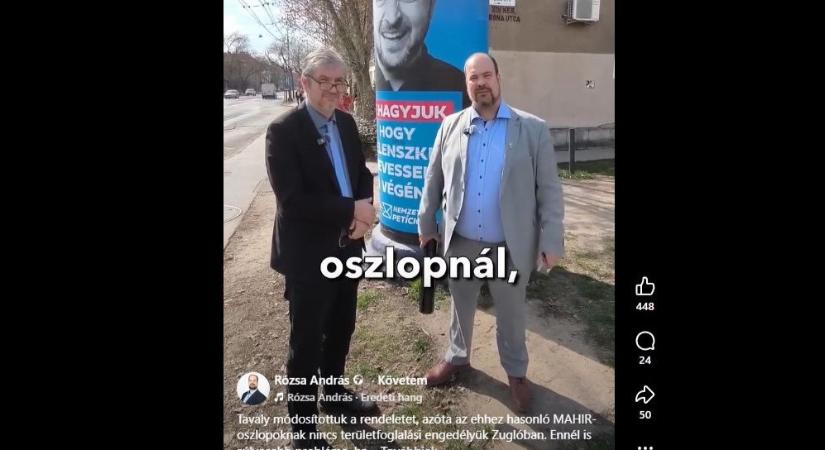 Hadházy Ákos és Rózsa András lefóliázott egy Zelenszkijt ábrázoló hirdetőoszlopot Zuglóban
