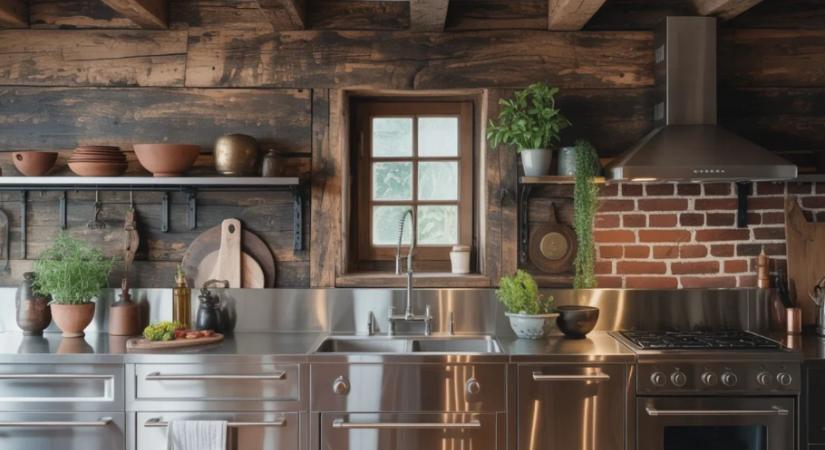 Rozsdamentes acél egy rusztikus konyhában? Senki nem gondolta volna, hogy ennyire jól működik