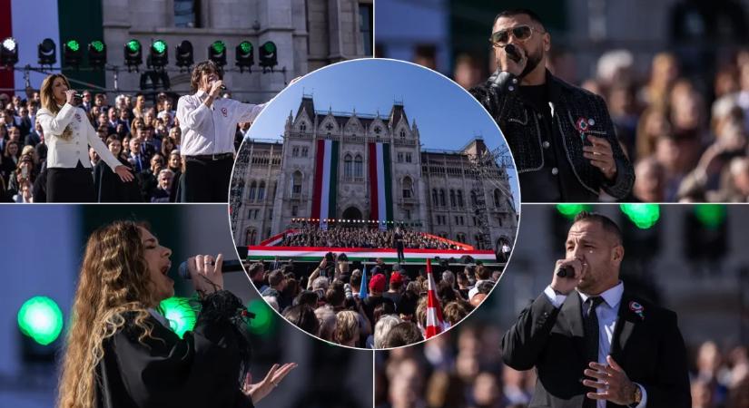 Történelmi tömeg a Békemeneten: Pápai Jociék így énekelték el a Nemzeti dalt a Kossuth téren