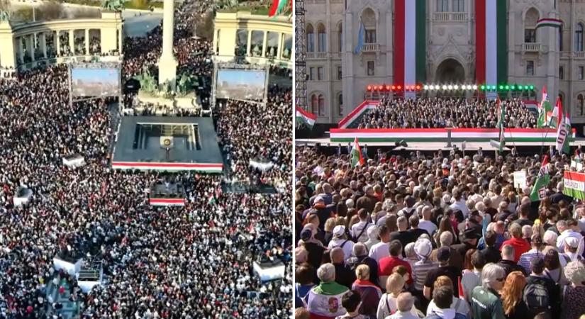 Itt az első becslés: ennyien lehettek Orbán Viktor és Magyar Péter március 15-ei rendezvényén
