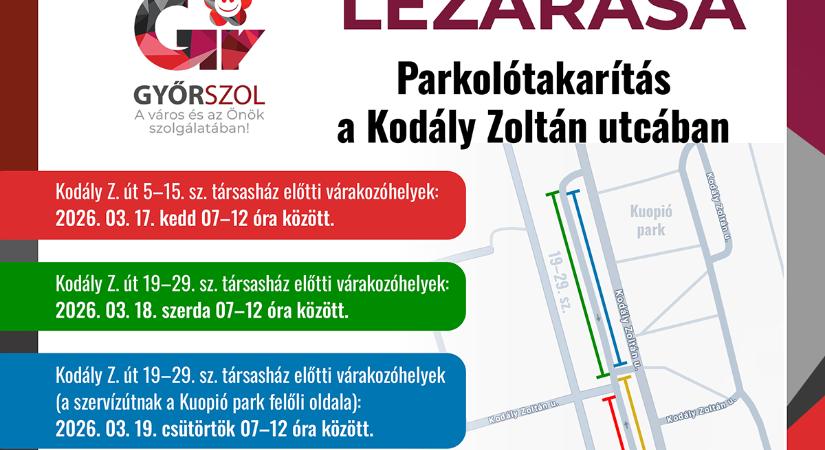 Parkolótakarítás a Kodály Zoltán utcában