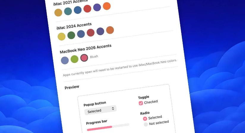 Kiemelőszín változtatása a MacBook Neo stílusára bármely Macen