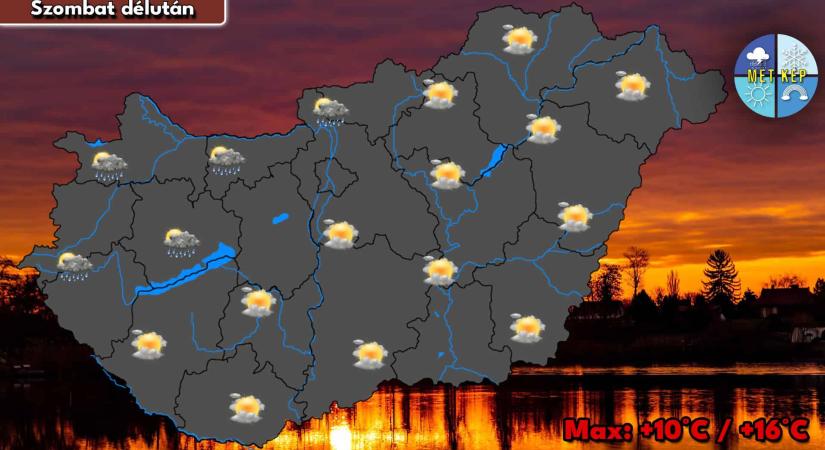 Szombaton felhős idő, helyenként eső, zápor is várható